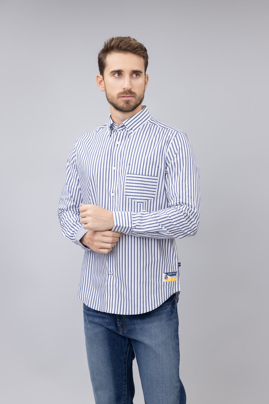 Camisa Nautica Mangas Largas Rayas P/ Caballeros 18917W-4NV by Nautica