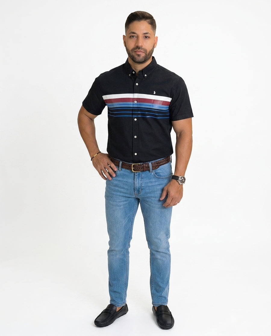 Camisa 1492 Mangas Cortas Rayas Para Caballeros