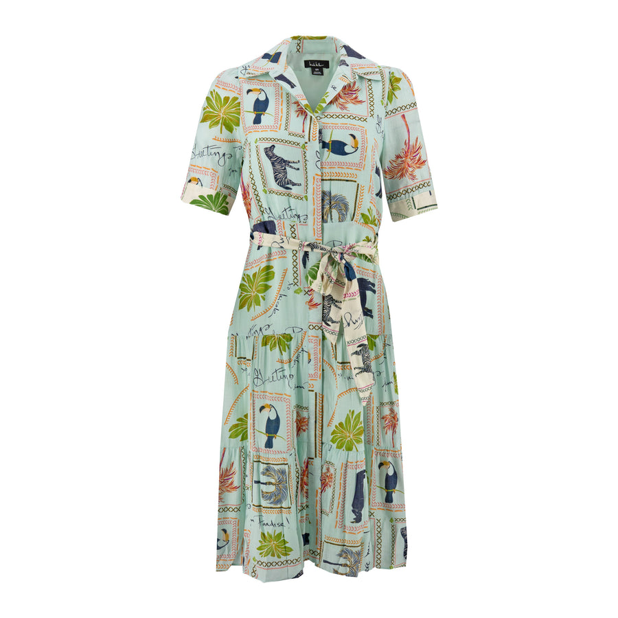 Vestido Nicole Miller Mangas Cortas Tropical Bots para Damas – POSTCARD SKY/POSTCARD IVORY