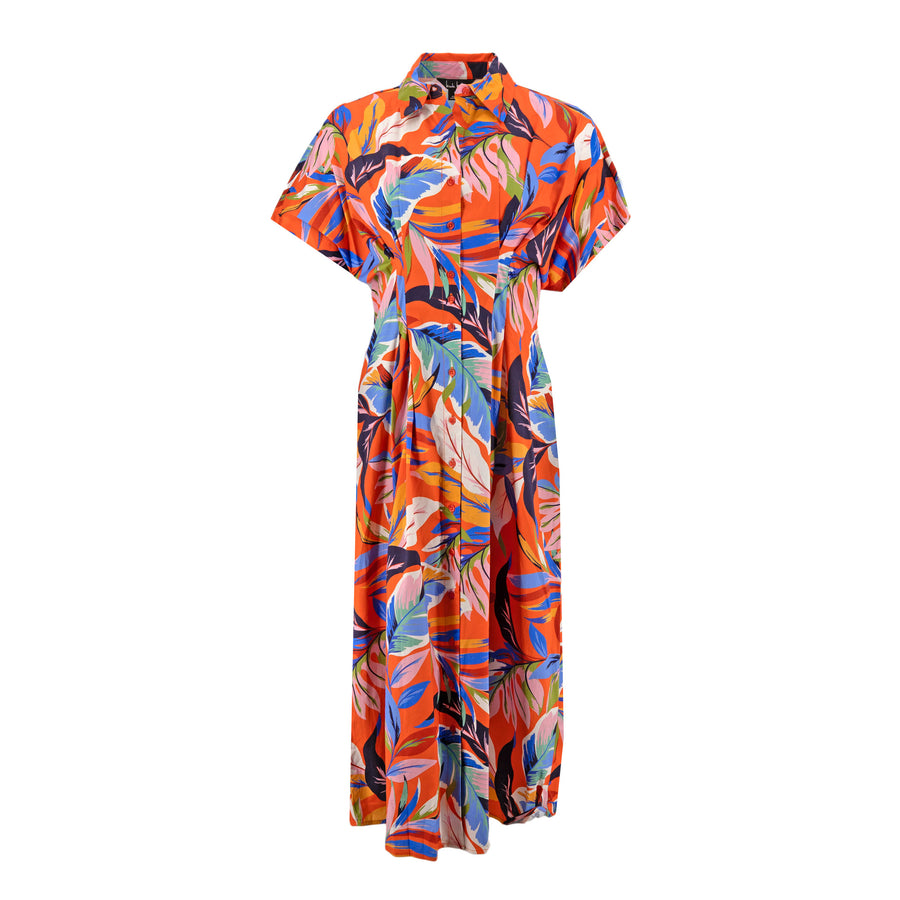 Vestido Nicole Miller Mangas Cortas Floral para Damas – ORANGE/MULTI