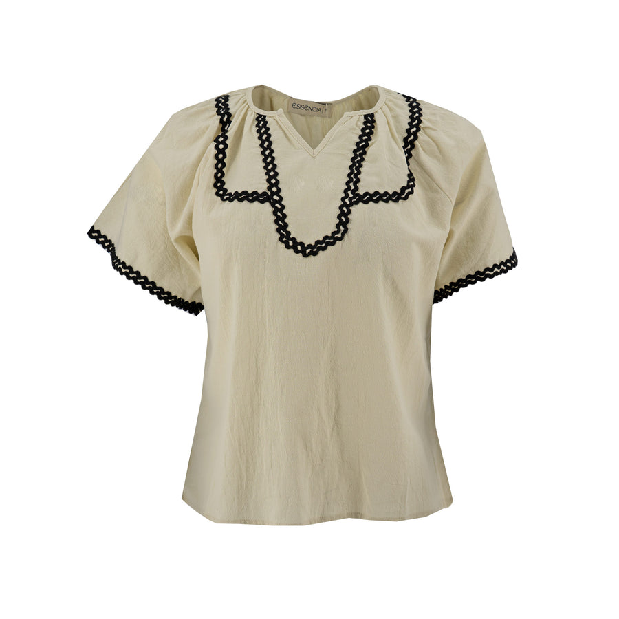 Blusa Essencia Mangas Cortas Liso Encaje para Damas – WHITE BLACK