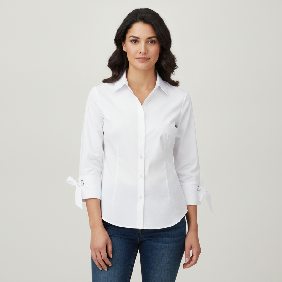 Blusa Zac & Rachel Mangas Largas Lisa para Damas con modelo (AI)