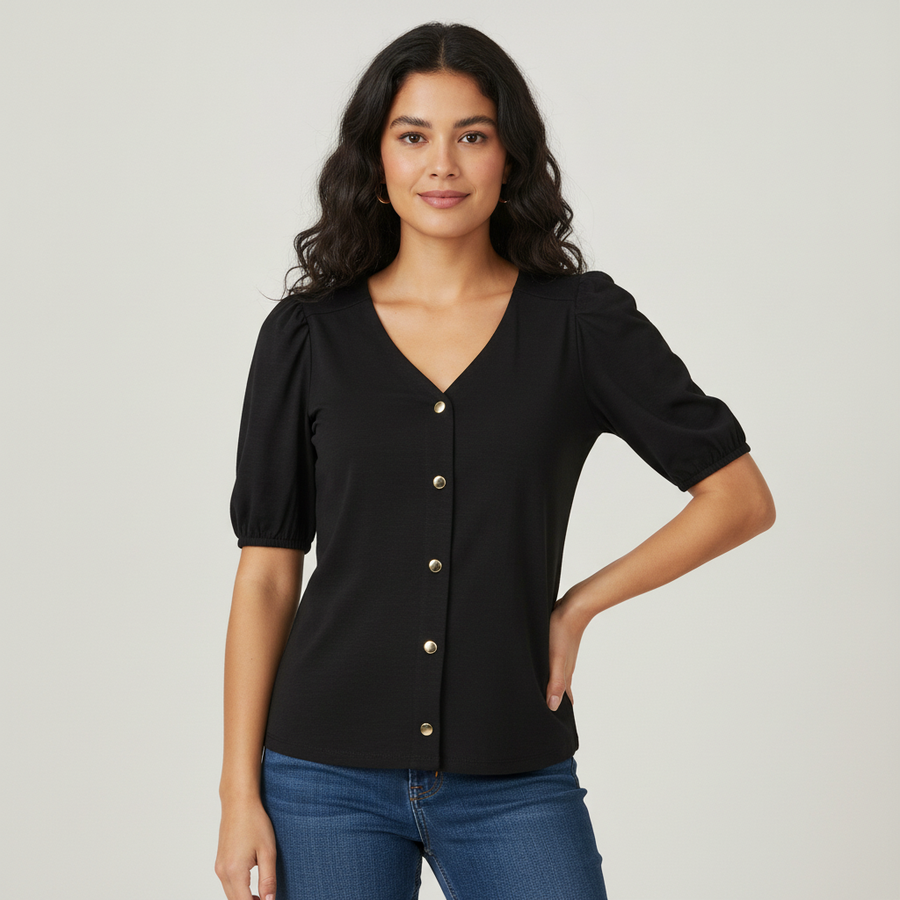 Blusa Rio + Rain Mangas Cortas Lisa para Damas con modelo (AI)