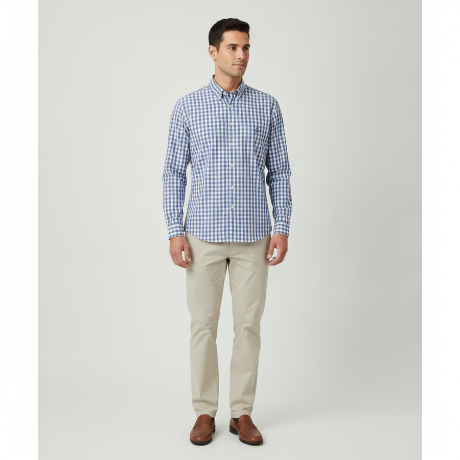 Camisa Beverly Hills Mangas Largas Cuadros para Caballeros con modelo (AI)
