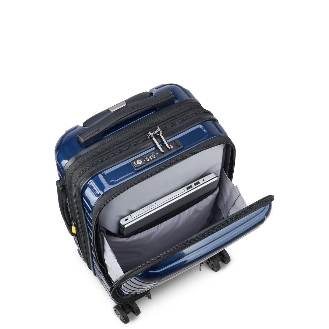 Maleta Delsey Shadow 5.0 55cm Pequeña Azul Marino - bolsillo frontal abierto