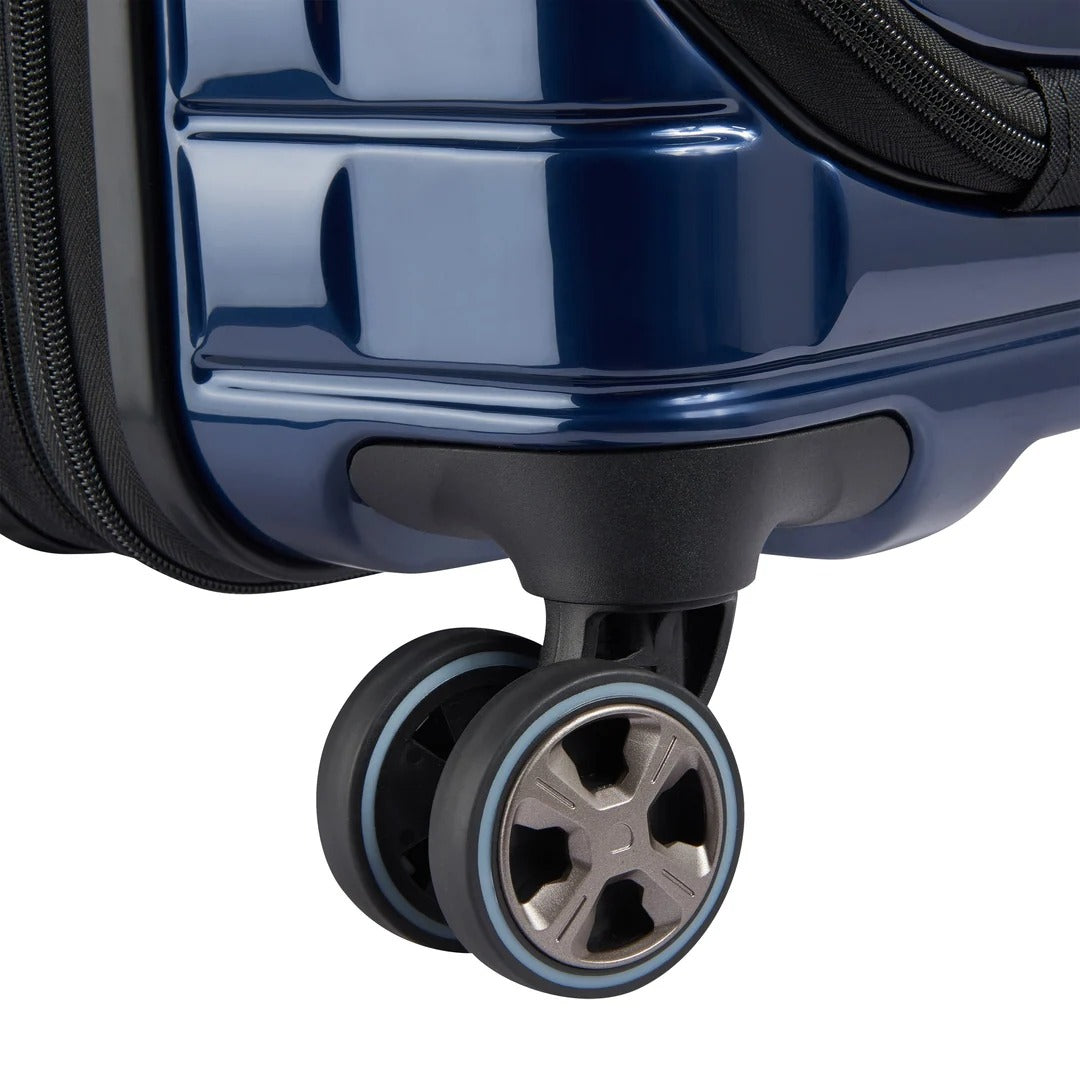 Maleta Delsey Shadow 5.0 55cm Pequeña Azul Marino - detalle de ruedas dobles giratorias