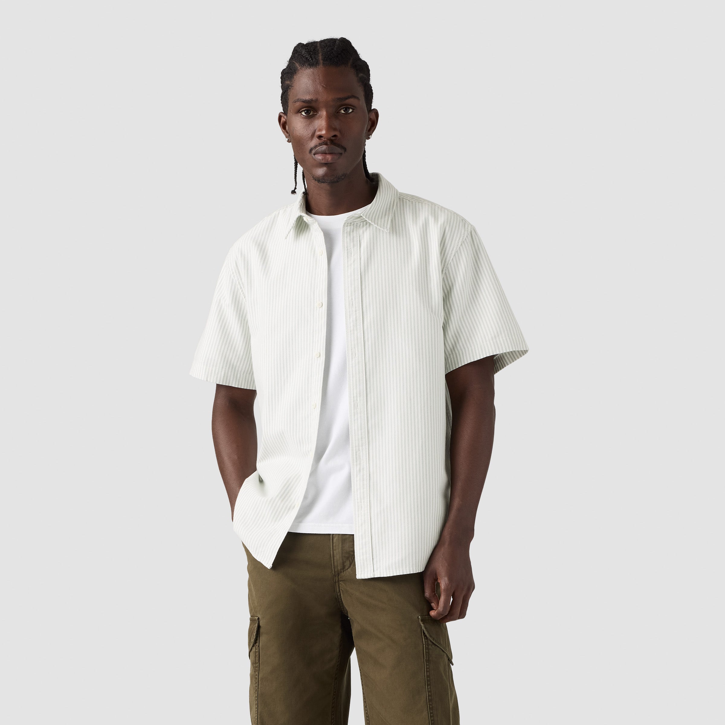 Camisa Levis Mangas Cortas Rayas para Caballeros – WHITE/GREY