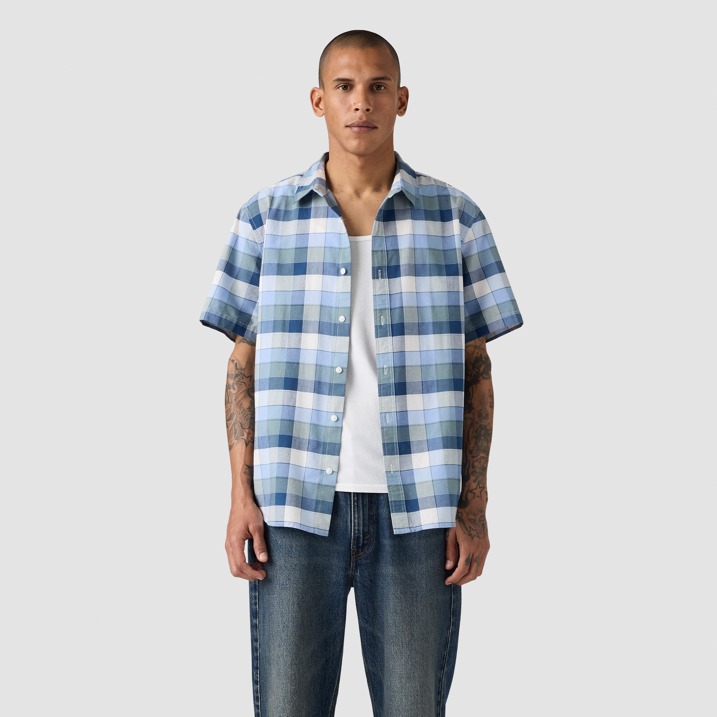 Camisa Levis Mangas Cortas Cuadros para Caballeros – BLUE