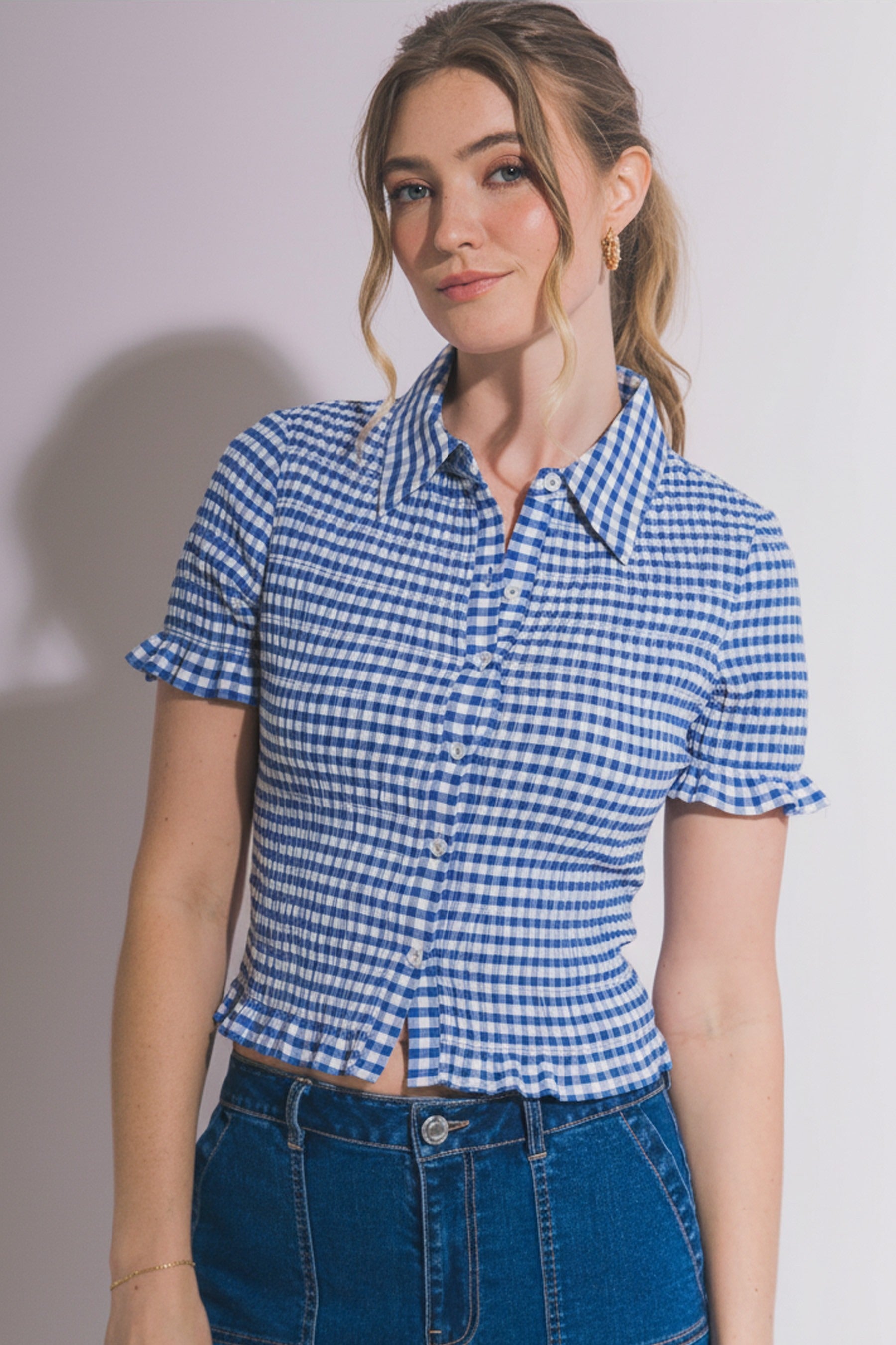 Blusa Love Tree Mangas Cortas Cuadros para Damas