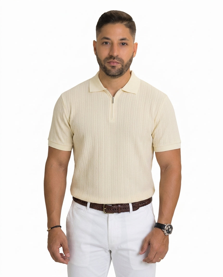Poloshirt 1492 Mangas Cortas Liso con Ziper para Caballeros