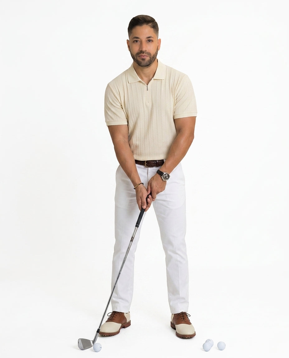 Poloshirt 1492 Mangas Cortas Liso con Ziper para Caballeros