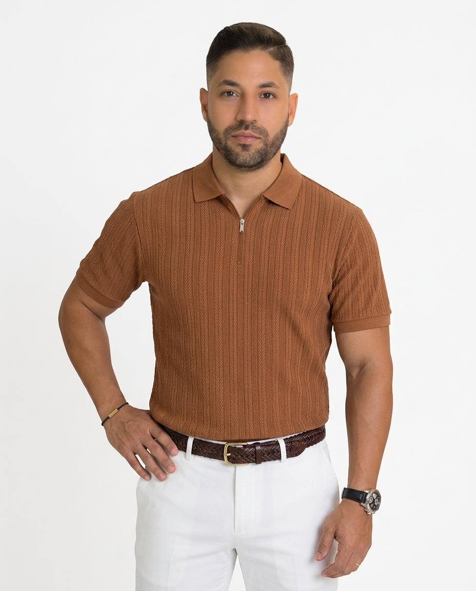 Poloshirt 1492 Mangas Cortas Liso con Ziper para Caballeros