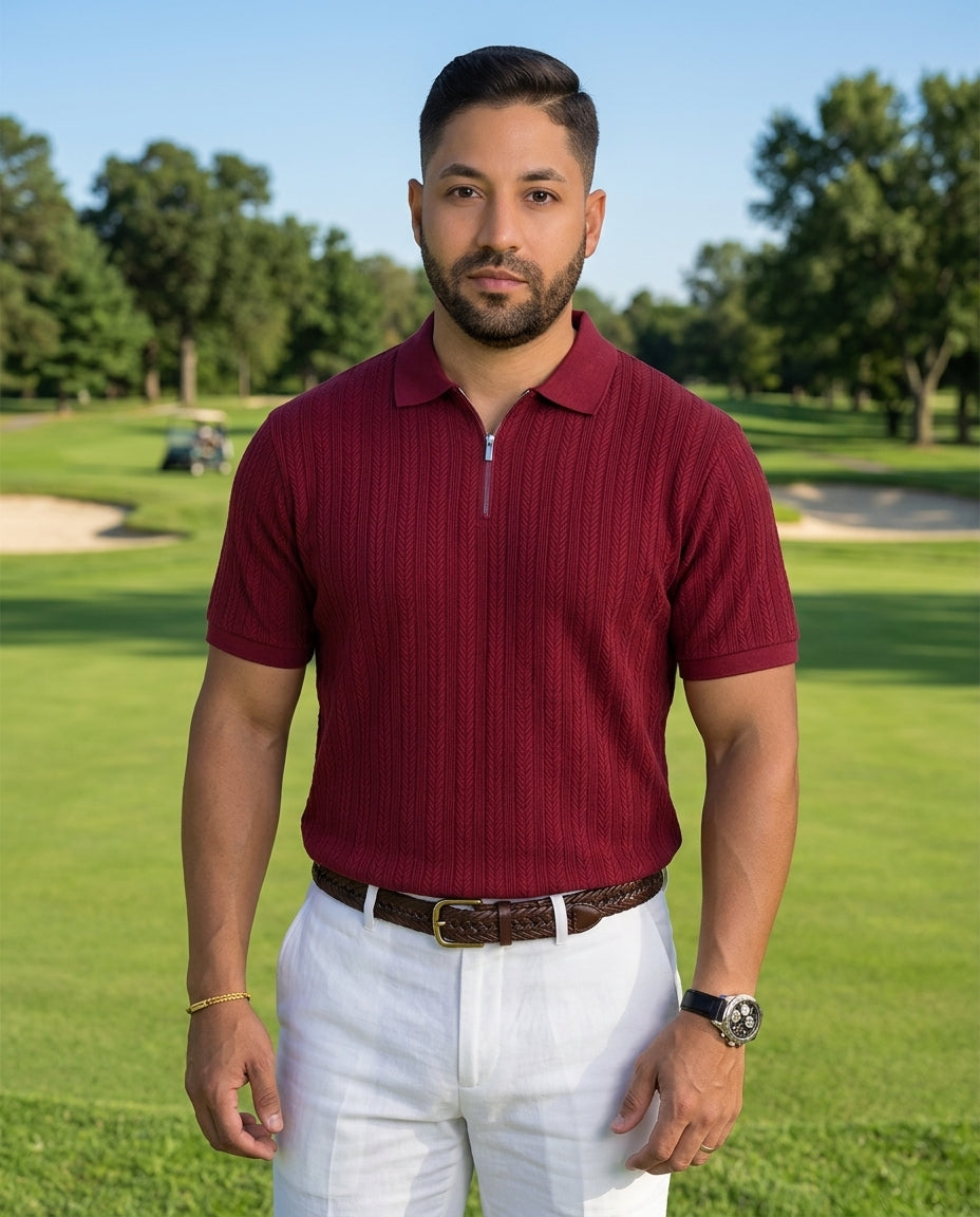 Poloshirt 1492 Mangas Cortas Liso con Ziper para Caballeros