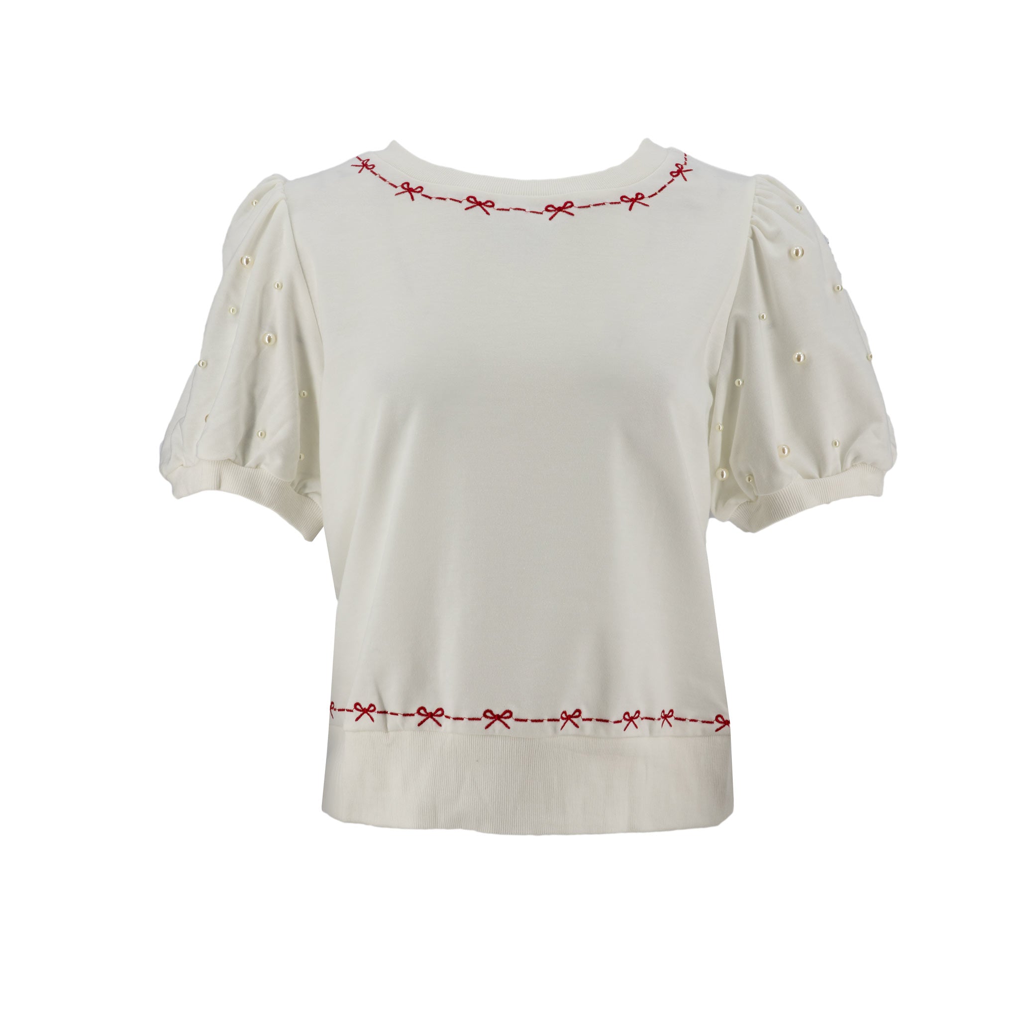 Blusa Posh Mangas Cortas Perlas Lacitos Bordados para Damas