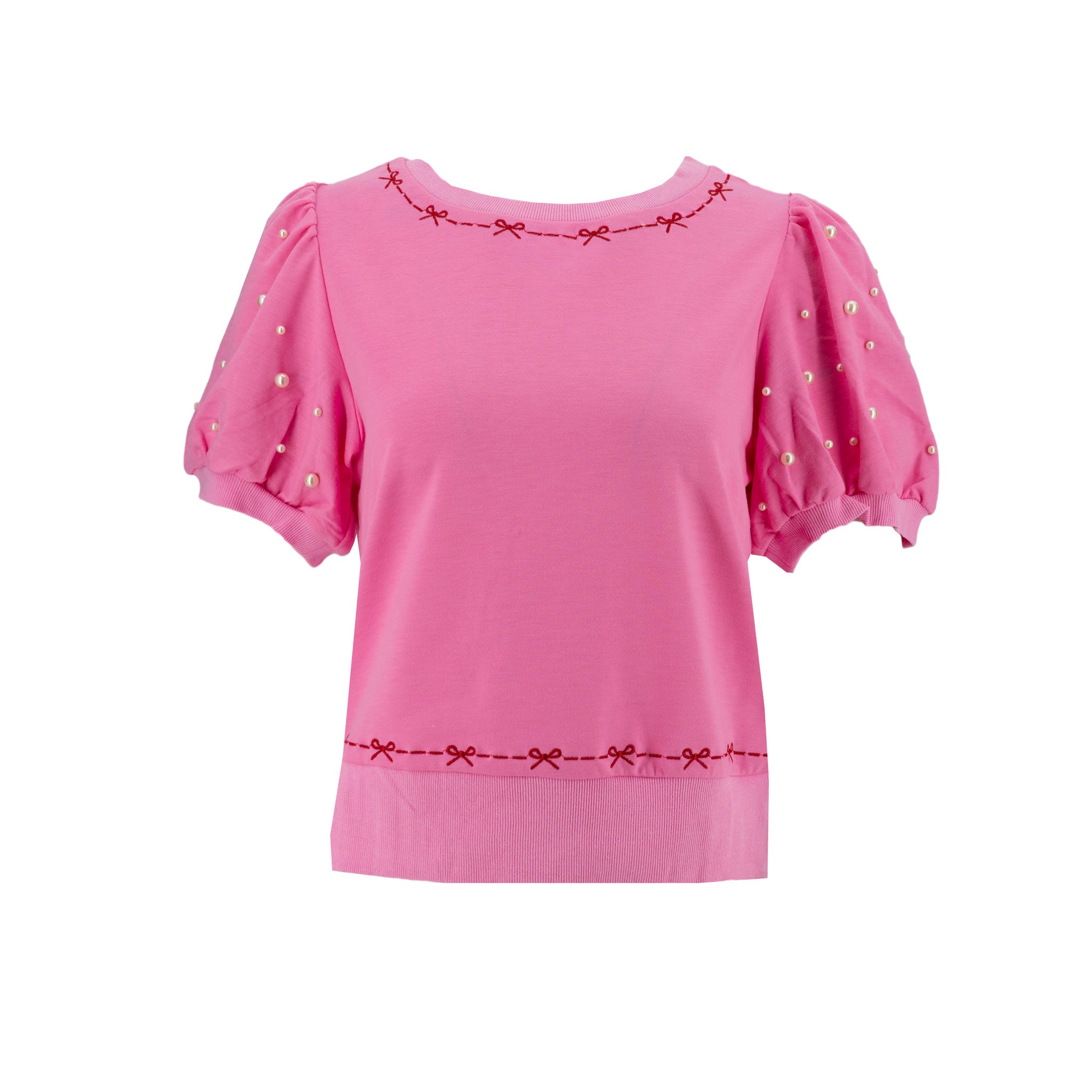 Blusa Posh Mangas Cortas Perlas Lacitos Bordados para Damas