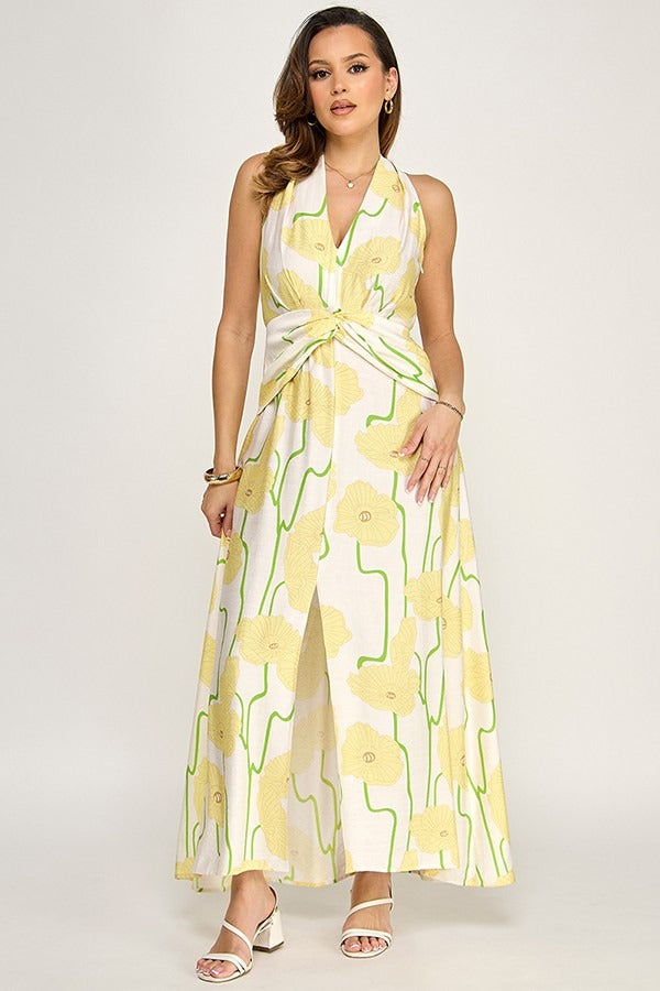 Vestido Milk & Honny sin Mangas Estampado para Damas – YELLOW