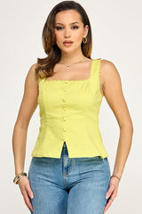 Blusa Milk & Honey sin Mangas Lisa Negro/Verde Lime para Damas