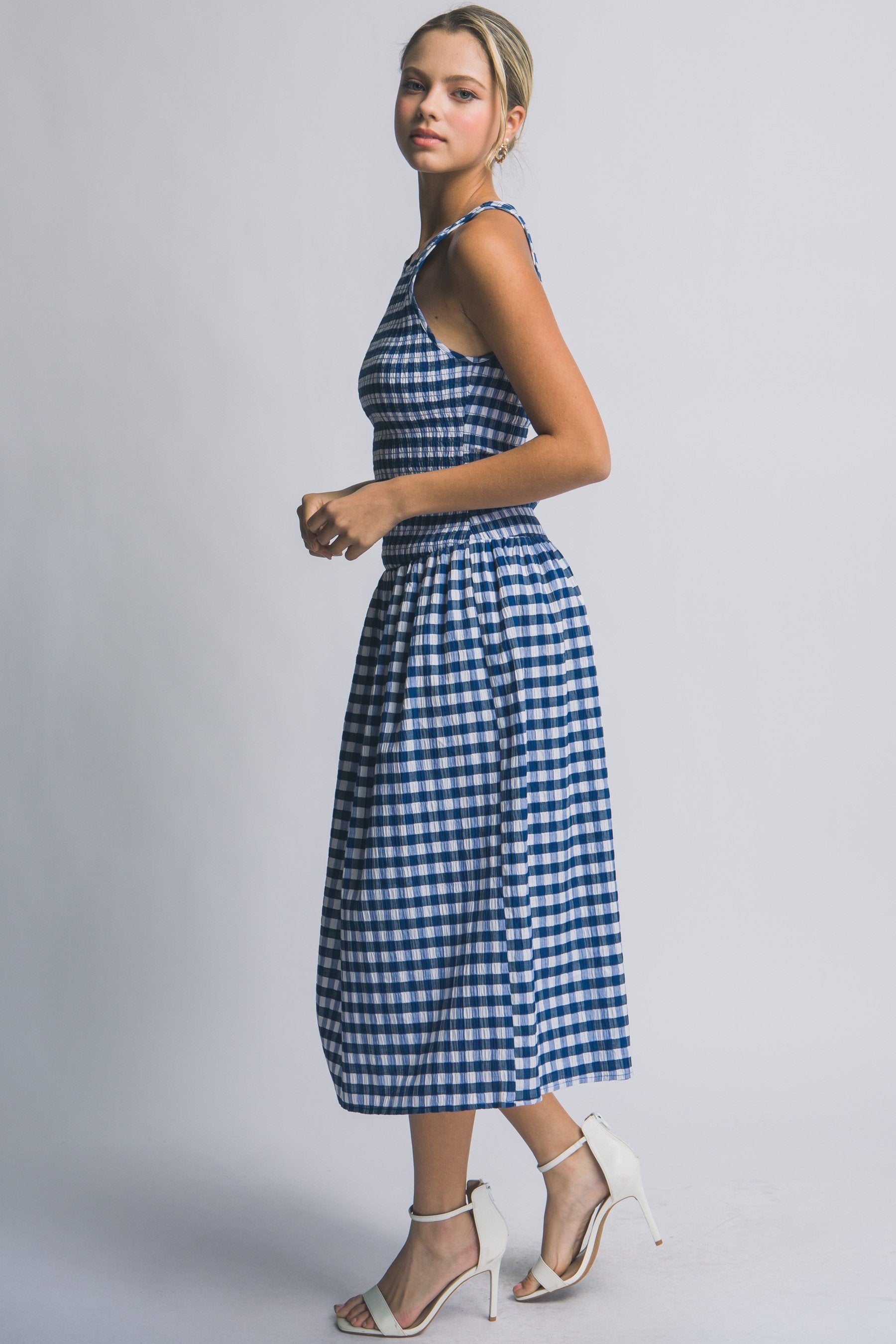 Vestido Love Tree sin Mangas Cuadros Ruches para Damas