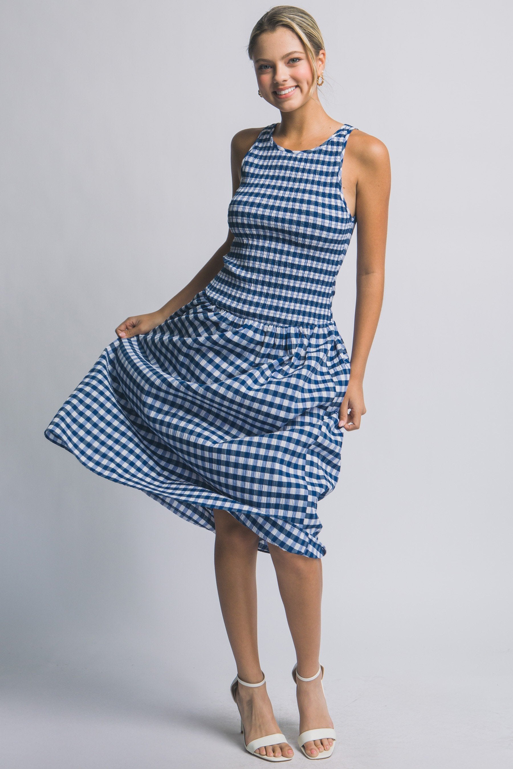 Vestido Love Tree sin Mangas Cuadros Ruches para Damas