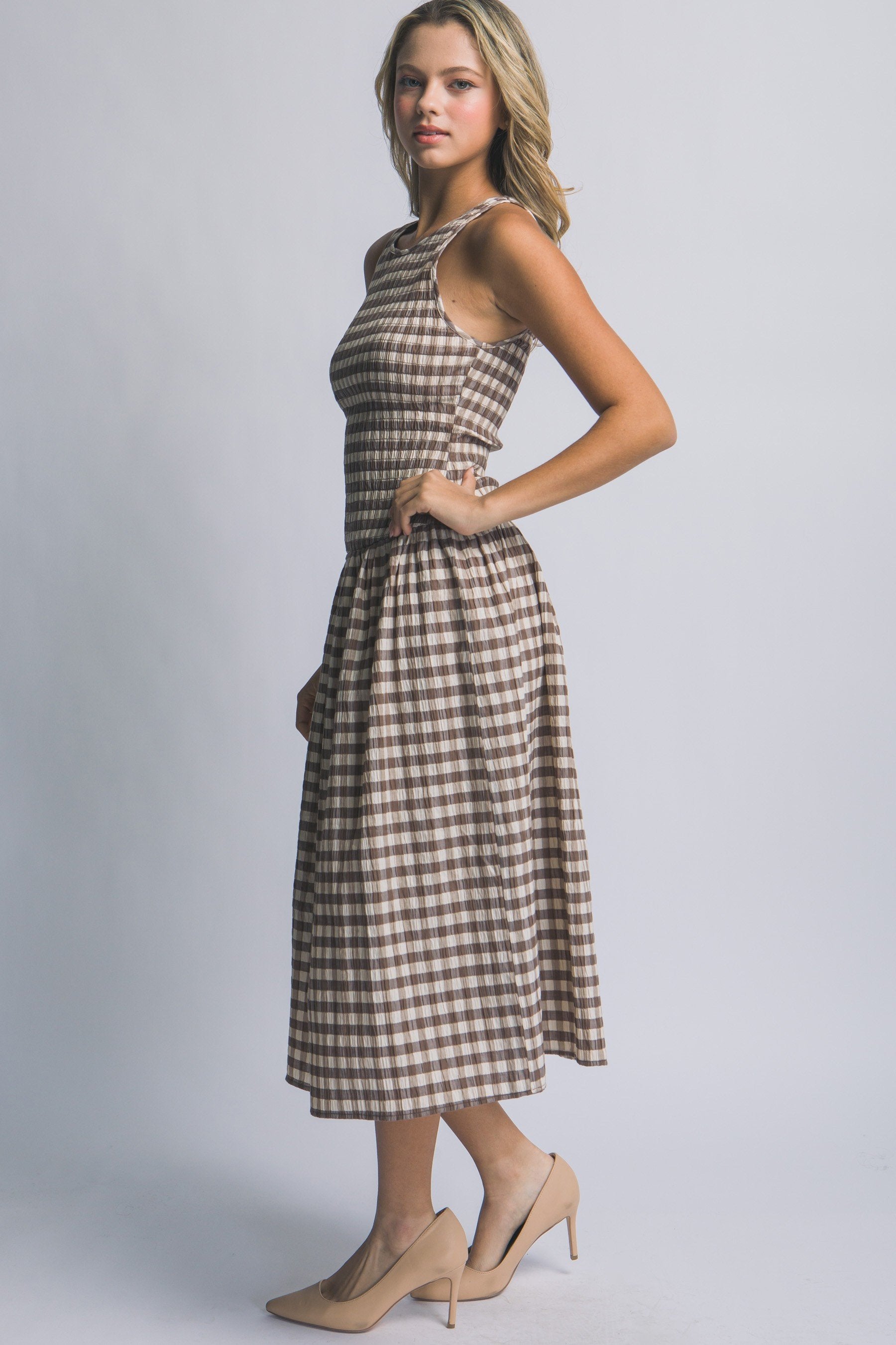 Vestido Love Tree sin Mangas Cuadros Ruches para Damas
