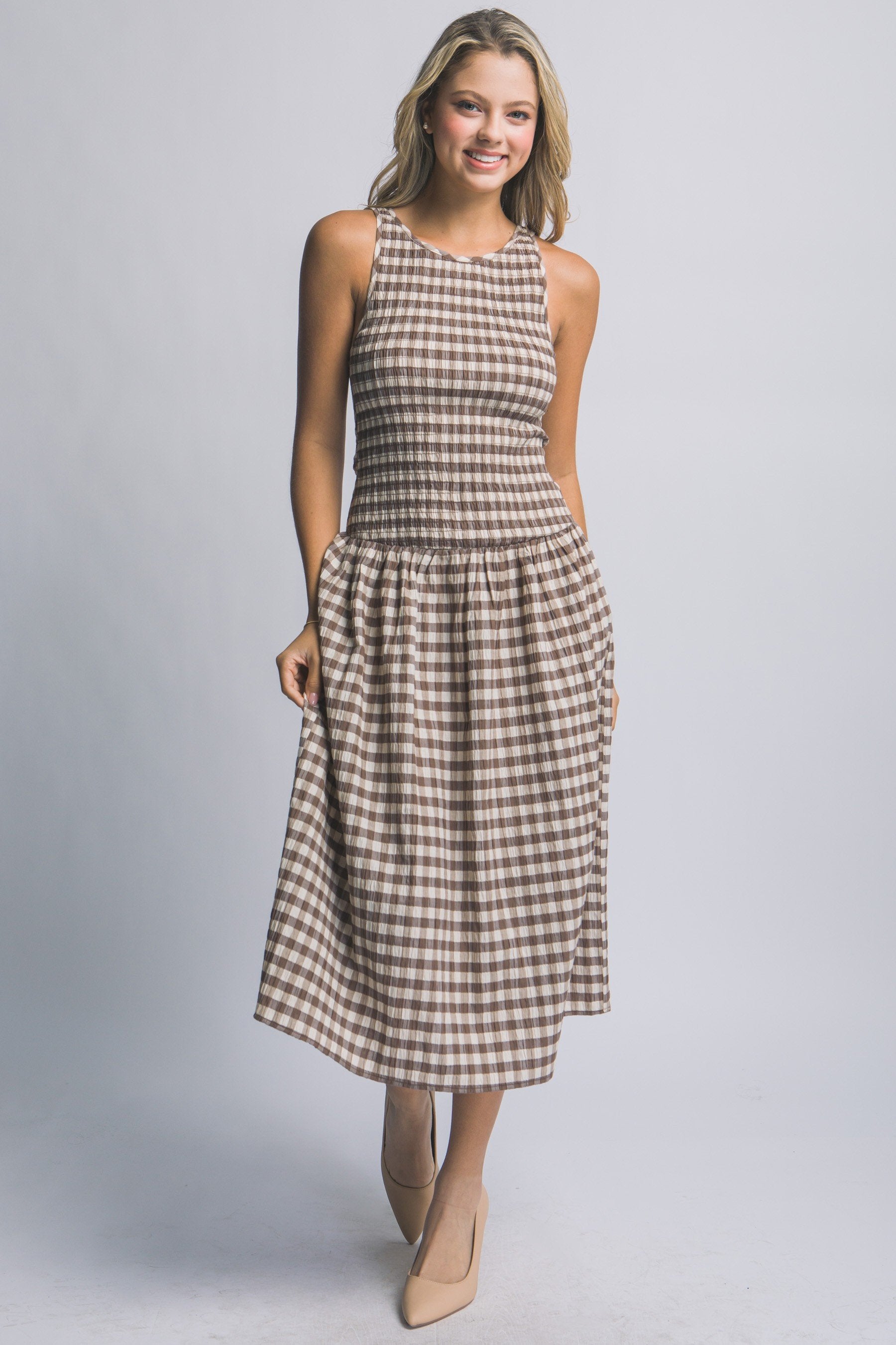Vestido Love Tree sin Mangas Cuadros Ruches para Damas