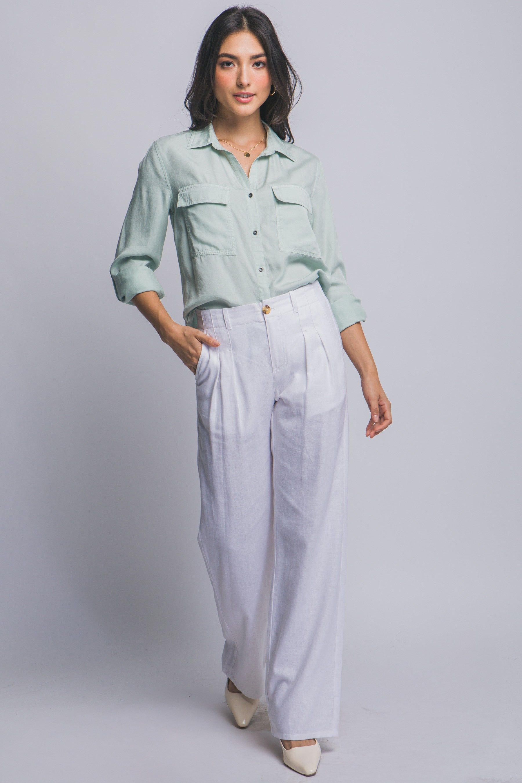 Pantalones Love Tree Liso Pinza Elastatico para Damas