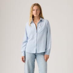 Camisa Levis Mangas Largas Rayas Azul Claro para Damas