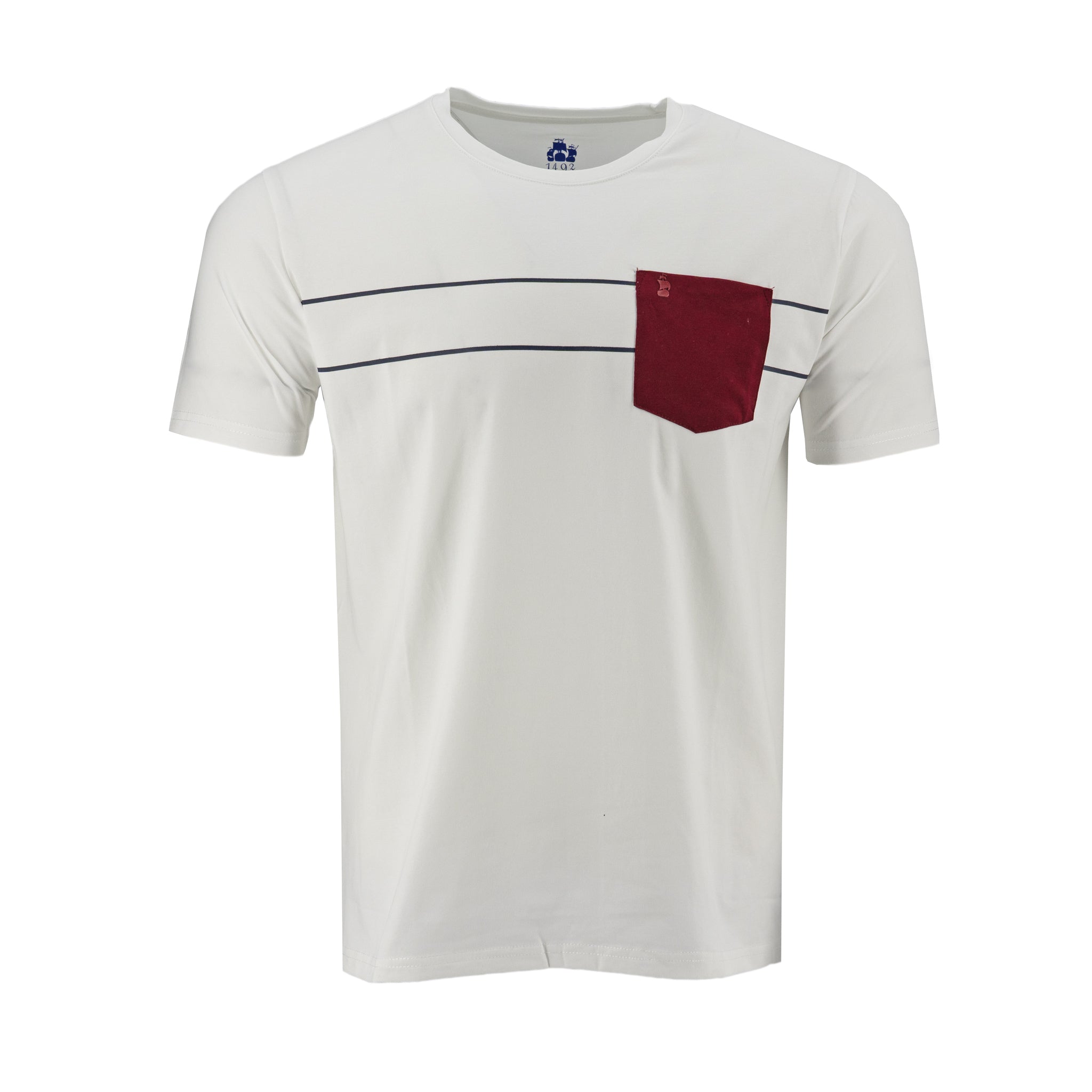 Camiseta 1492 de Rayas con Bolsillo y Mangas Cortas para Caballeros
