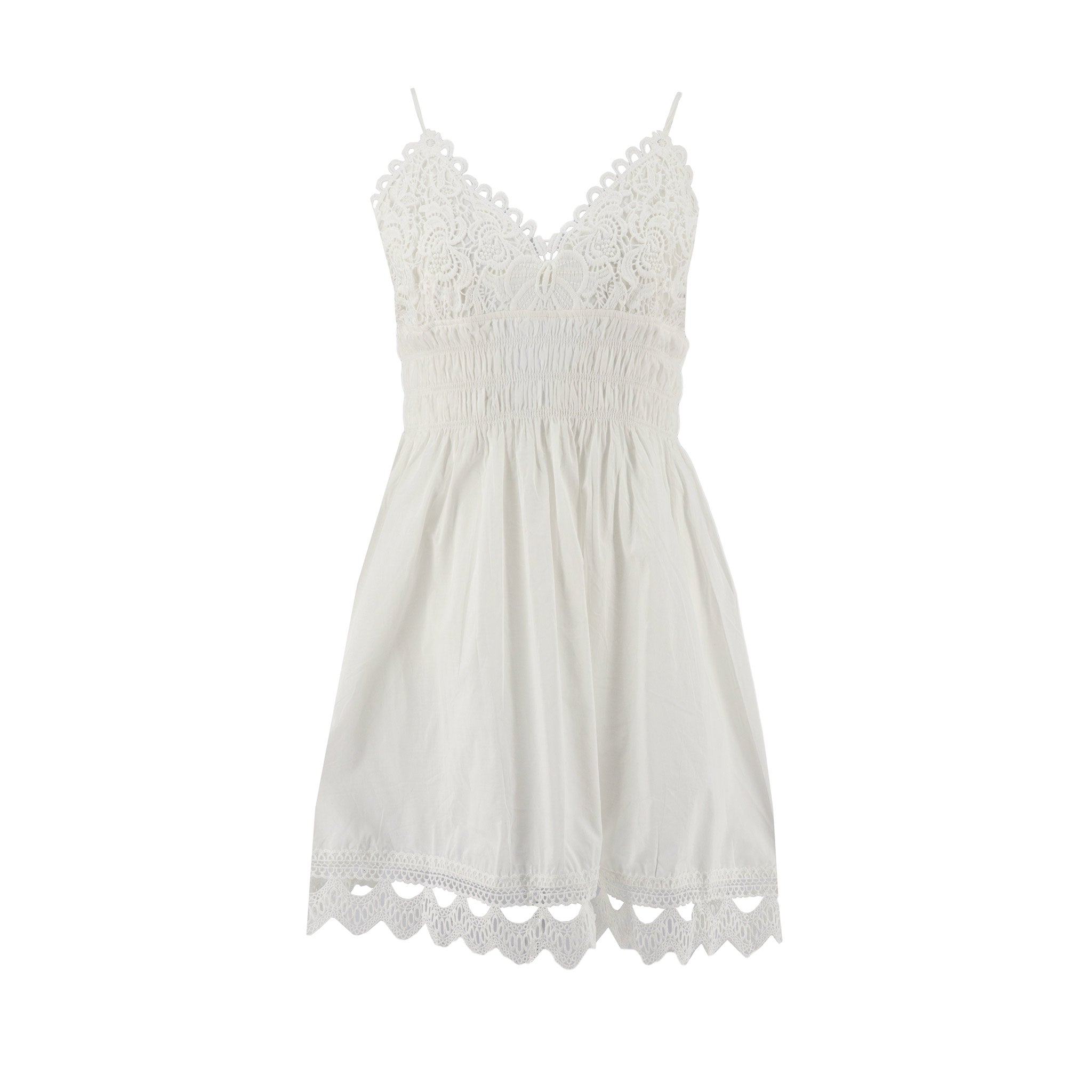 Vestido Bebe sin Mangas Liso Encaje Corto para Damas – WHITE