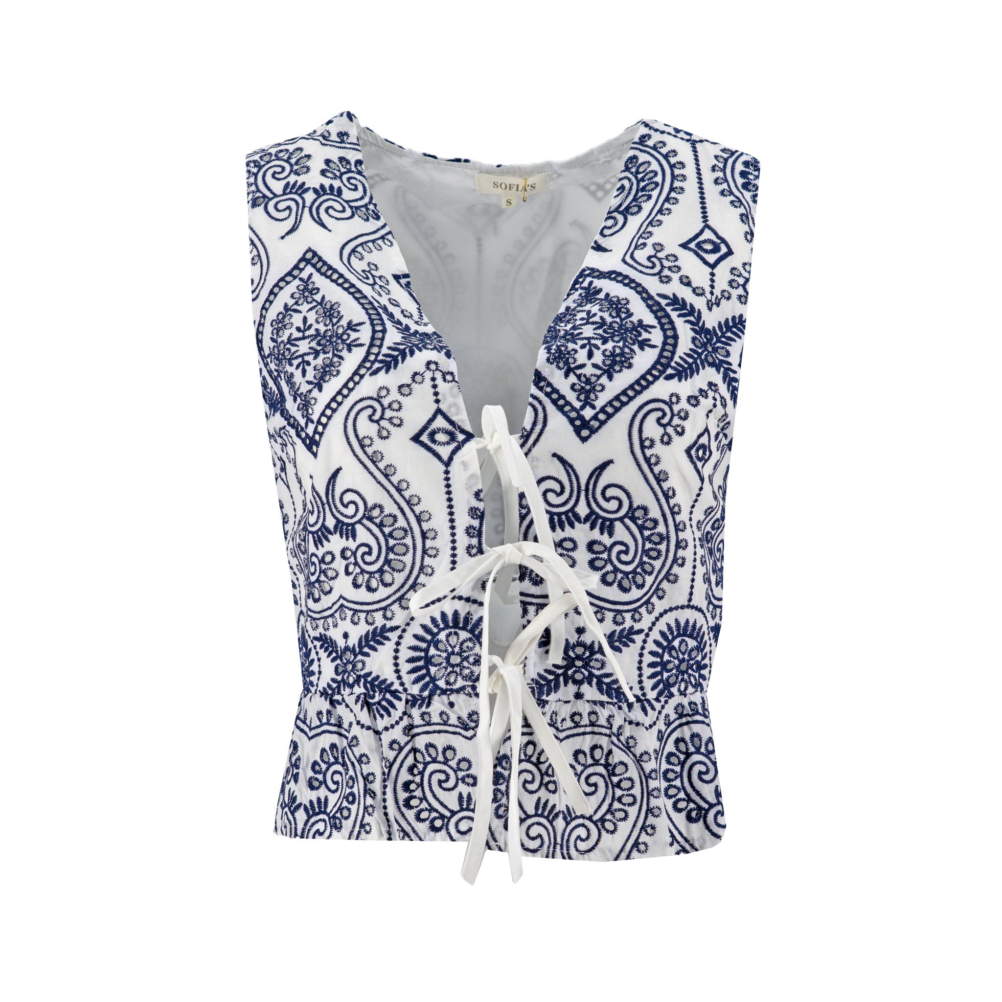 Blusa Sofia S sin Mangas Bordador Lazos para Damas – NAVY/WHITE