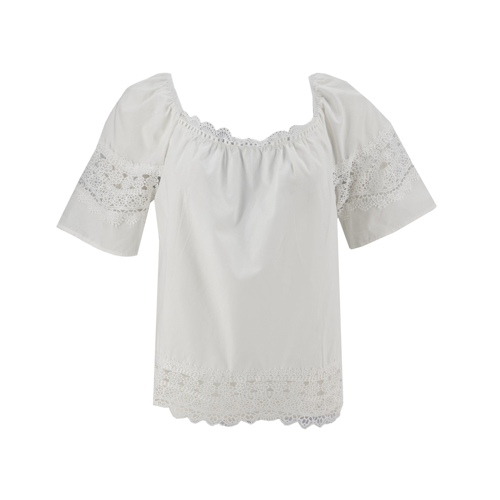 Blusa Badgley Mischka Mangas Cortas Lisa Encaje para Damas
