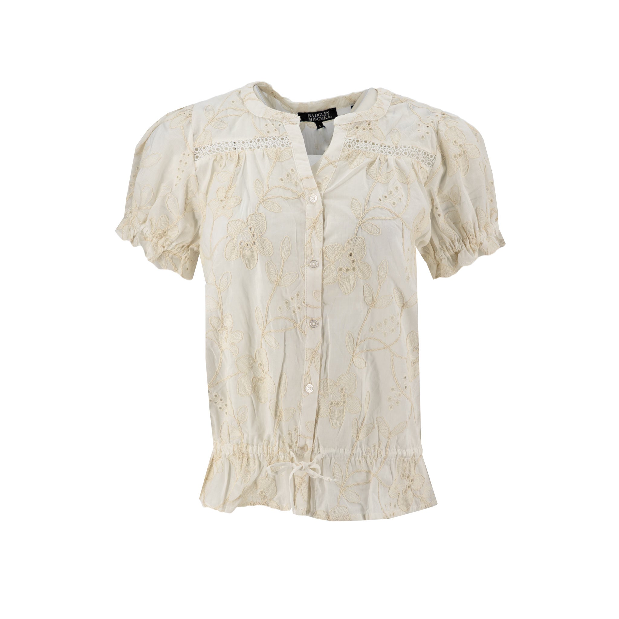 Blusa Badgley Mischka Mangas Cortas Bordada Floral para Damas