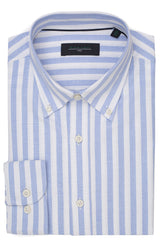 Camisa Carven Mangas Largas Rayas Azul Claro para Caballeros CV-H04-071