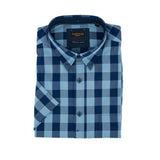 Camisa Fariani Mangas Cortas Cuadros Azul Marino para Caballeros