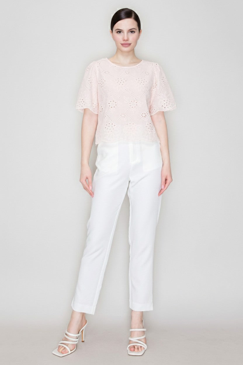 Blusa Haute Monde Mangas Cortas Bordado Eyelet para Damas