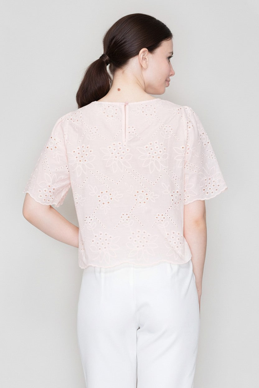 Blusa Haute Monde Mangas Cortas Bordado Eyelet para Damas