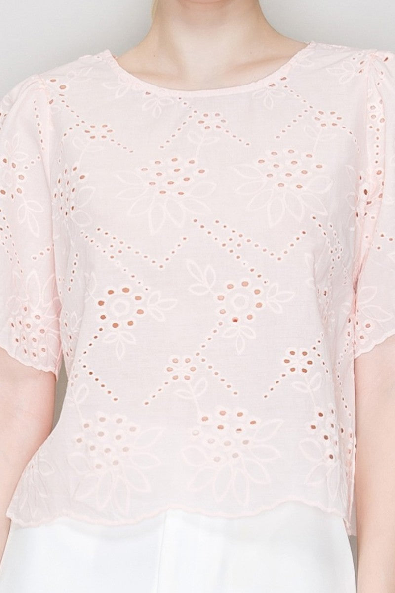 Blusa Haute Monde Mangas Cortas Bordado Eyelet para Damas