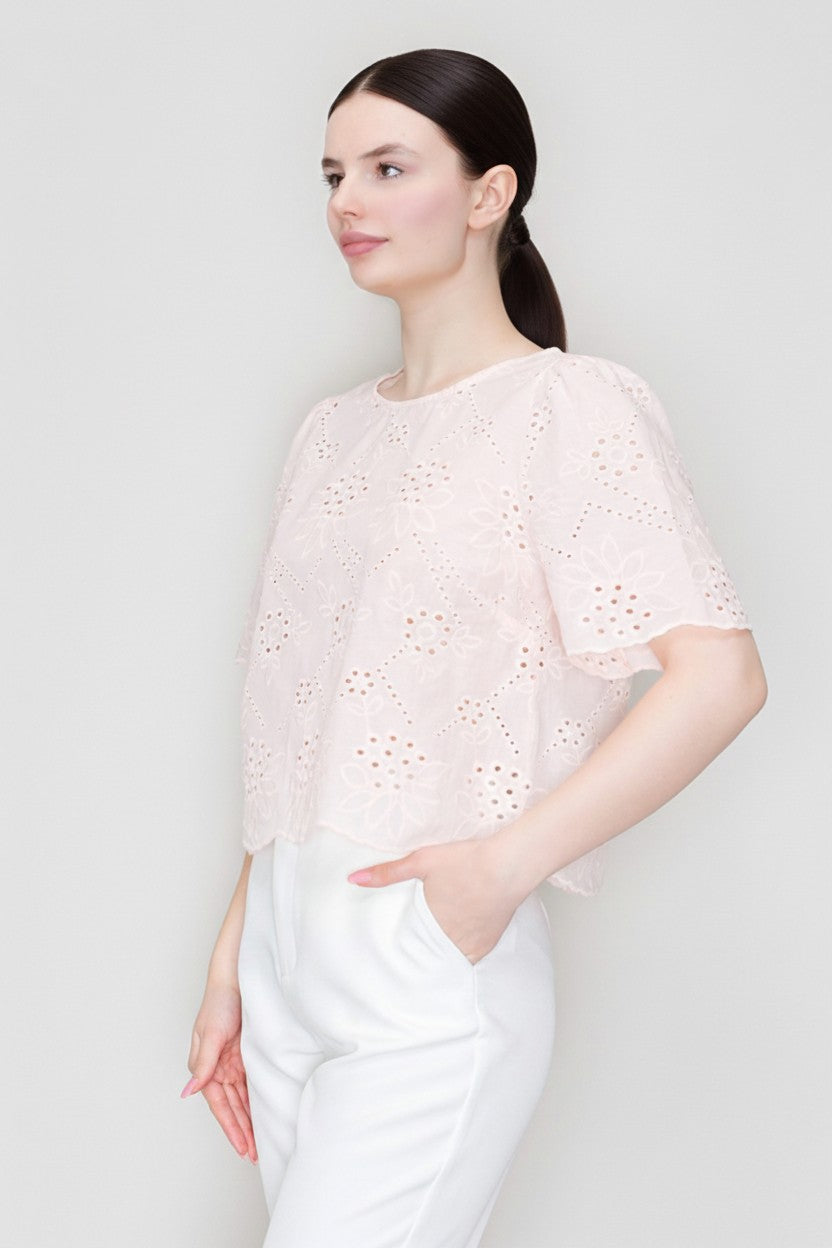 Blusa Haute Monde Mangas Cortas Bordado Eyelet para Damas