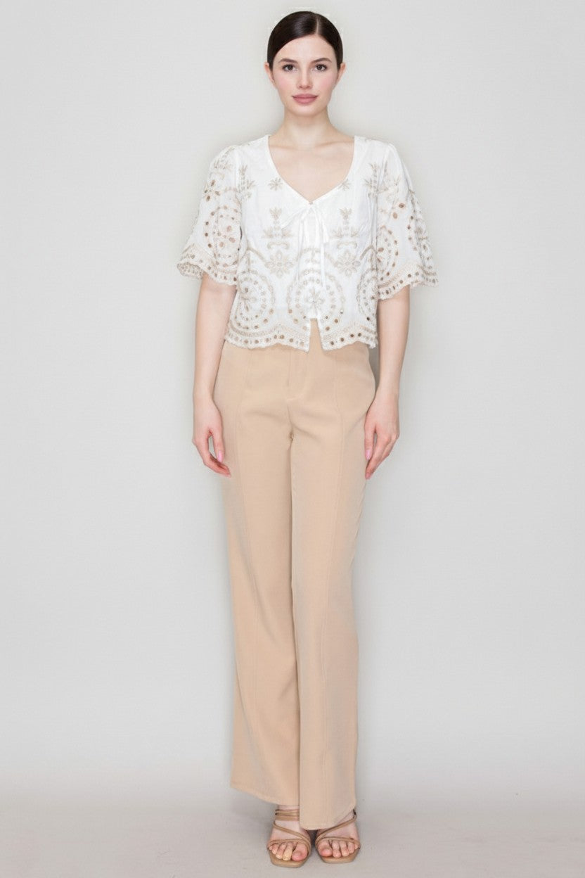 Blusa Haute Monde Mangas Cortas Bordada para Damas