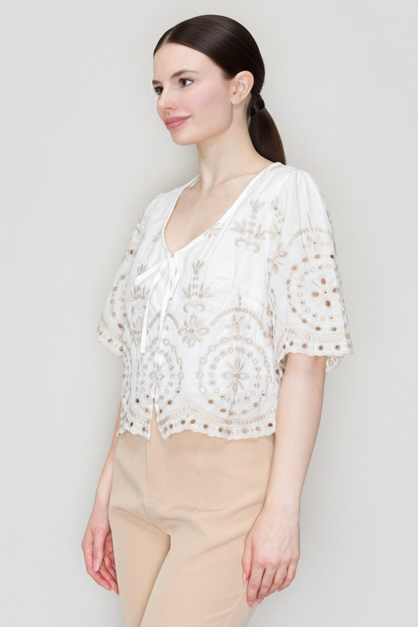 Blusa Haute Monde Mangas Cortas Bordada para Damas