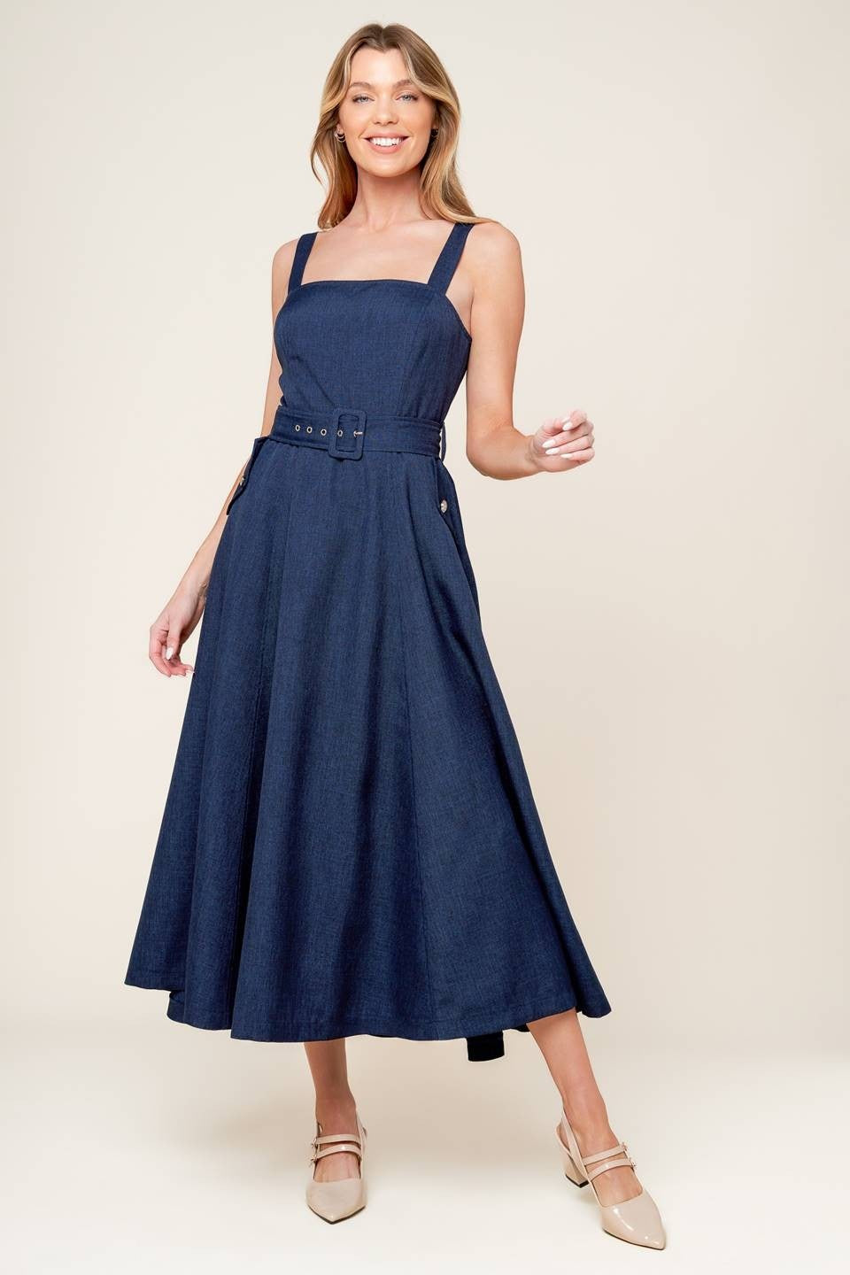 Vestido Flying Tomato sin Mangas Liso para Damas – vista 3