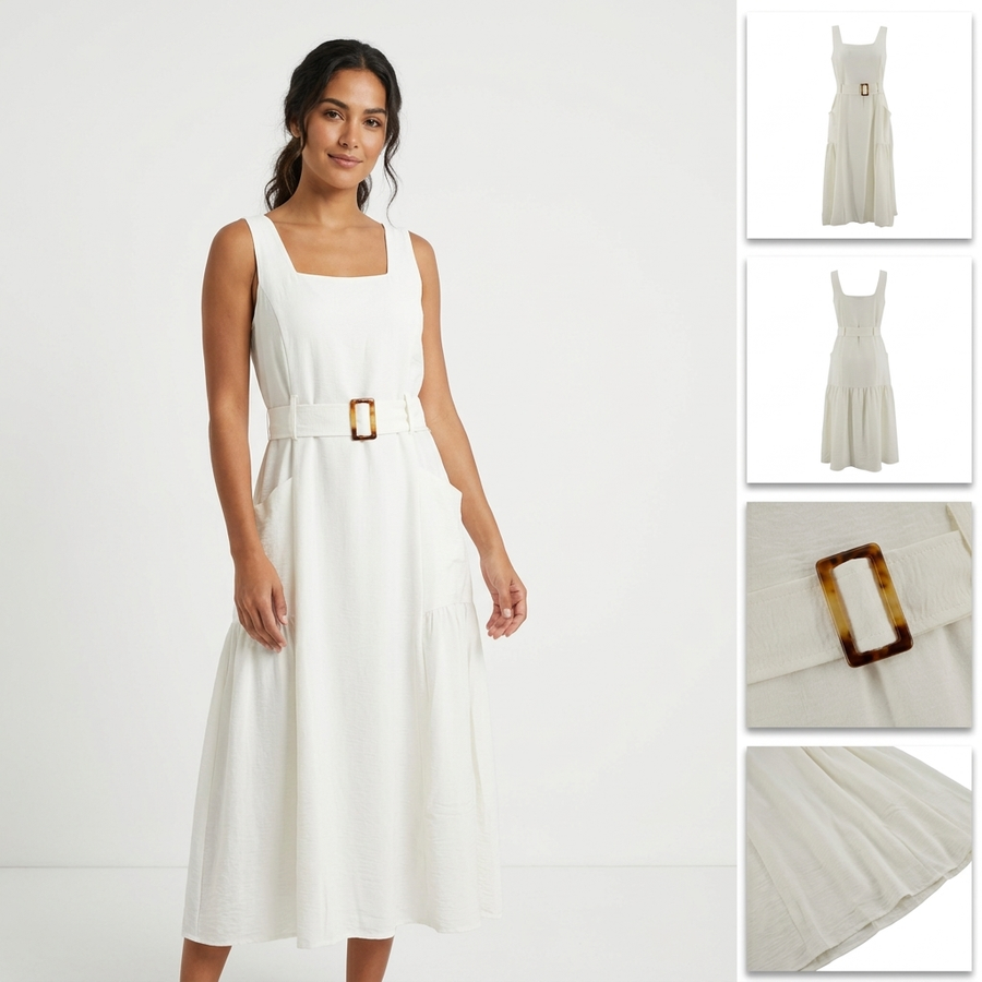 Vestido Nina Leonard sin Mangas Corrugado para Damas – vista 2