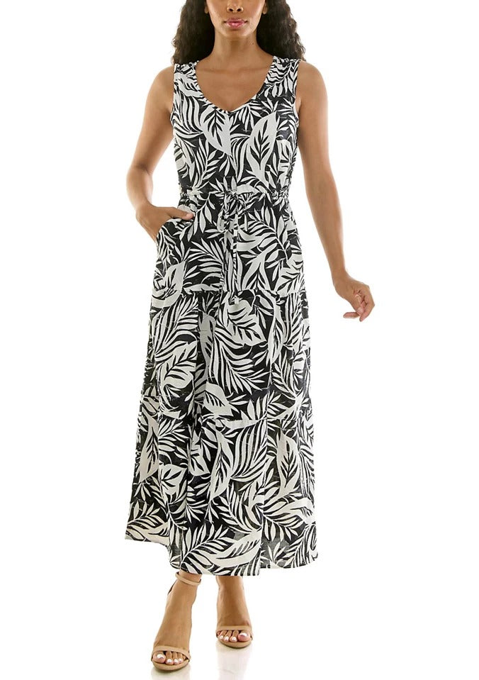 Vestido Nina Leonard sin Mangas Hojas para Damas – BLACK/WHITE