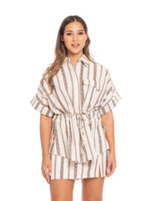 Blusa Essencia Mangas Cortas Rayas Caffe/Verde Azulado para Damas