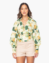 Blusa Essencia Mangas Largas Estampado Verde Multicolor/Beige Multicolor para Damas