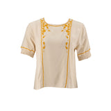 Blusa Essencia Mangas Cortas Estampado Beige Mostaza para Damas