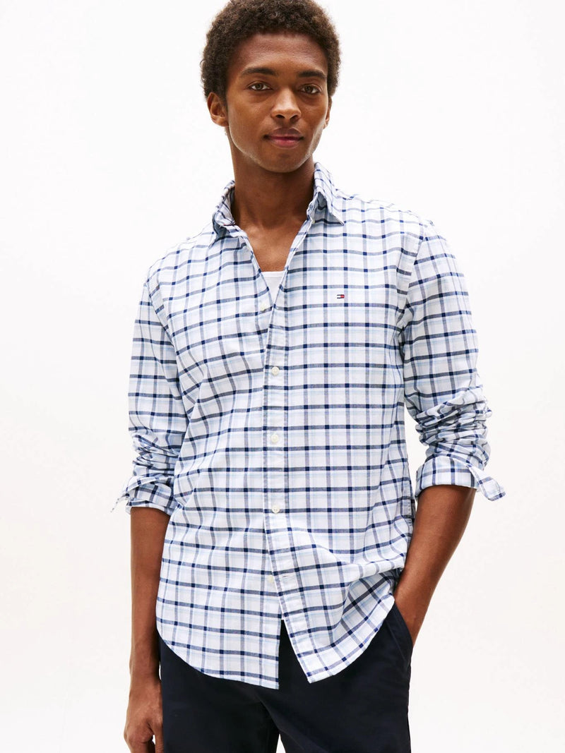 Camisa Tommy Hilfiger Mangas Largas Cuadros Breezy Blue para Caballeros