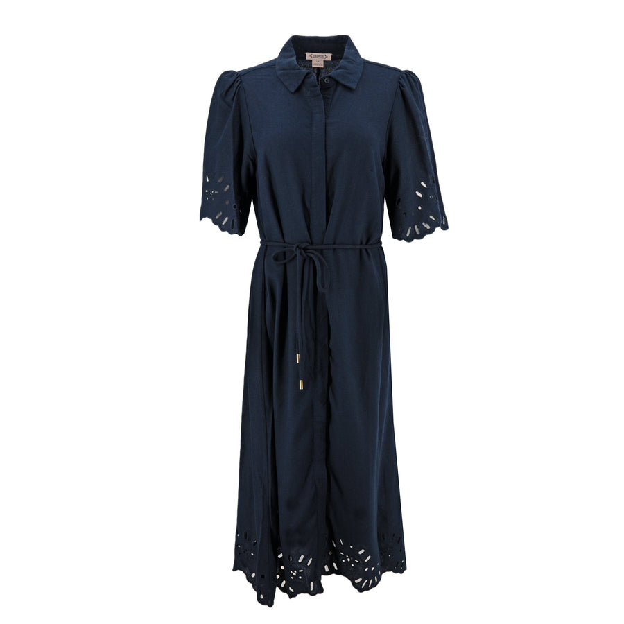Vestido Nanette Mangas Cortas Liso Eyelet para Damas – NAVY