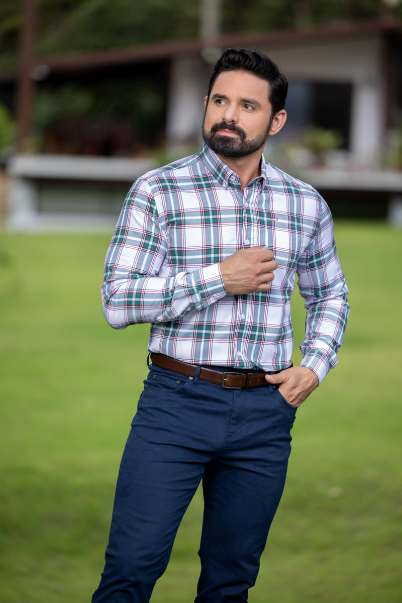 Camisa Oscar de La Renta Mangas Largas Cuadros para Caballeros