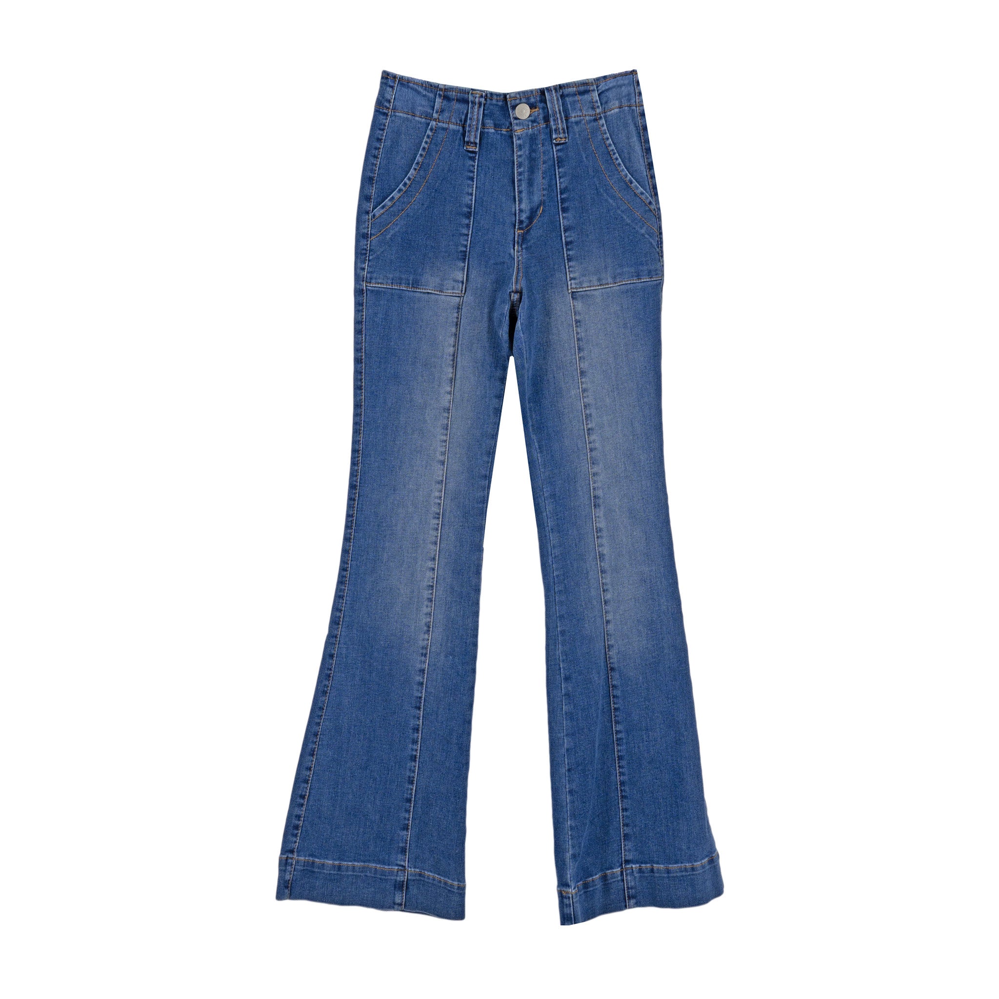 Pantalones Jeans Madden Girl Tiro Alto Acampanado para Damas – DARK WASH